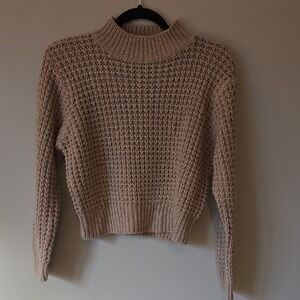 Poof Apparel Womens Tan Beige Mock Neck Chunky Waffle Knit Sweater Size M